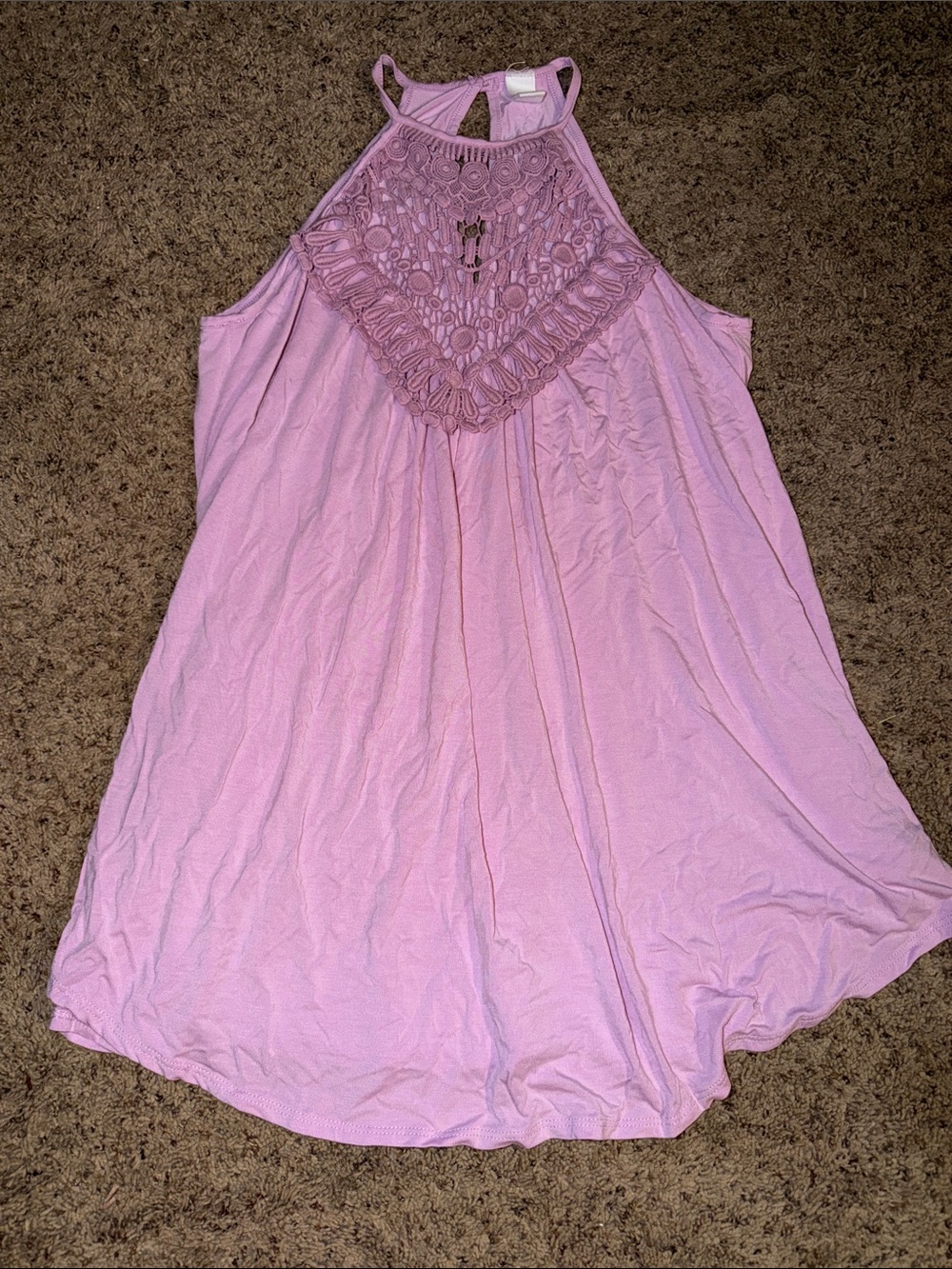 Lace-Trim Halter Tank Top - Light Purple